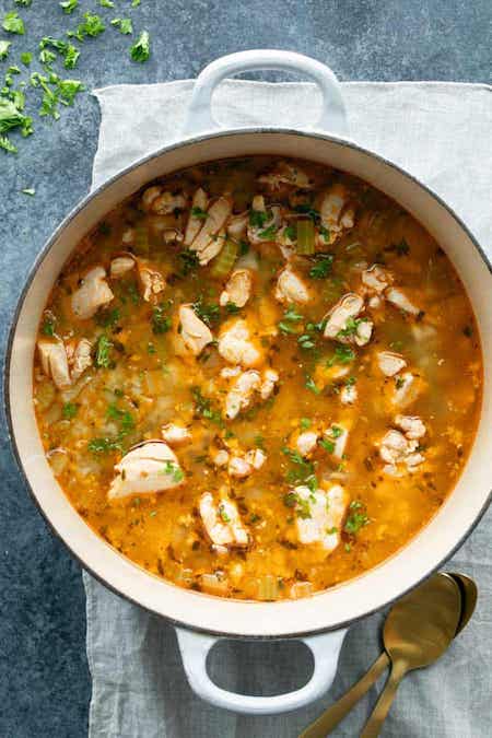 Easy Keto Dinner Recipes To Try Tonight 21 keto-chicken-and-cauliflower-rice-soup-min